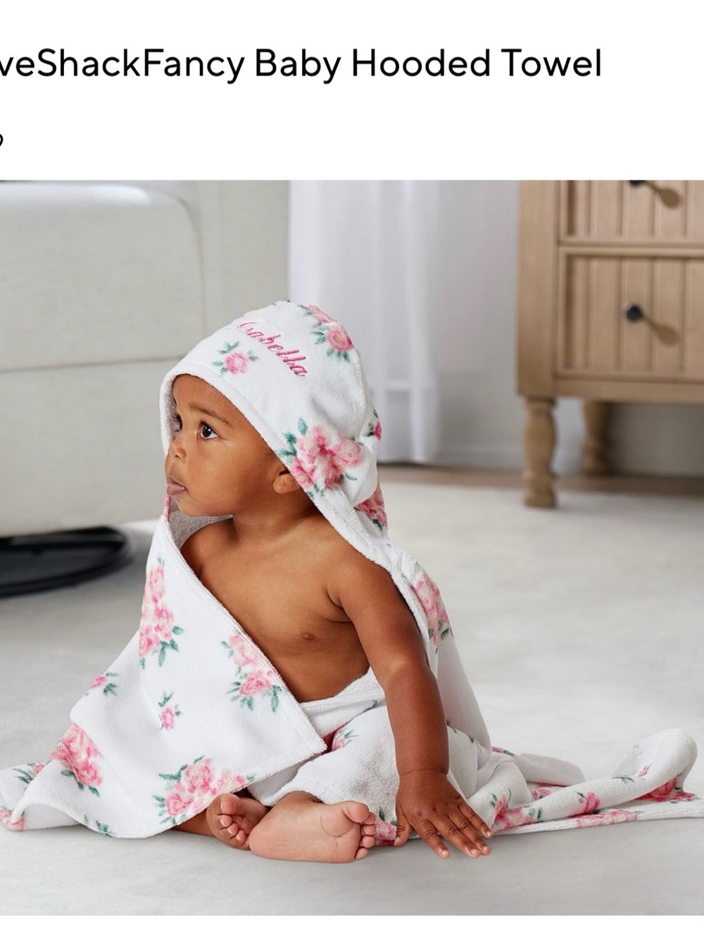 NWT LoveShackFancy x Pottery Barn Antoinette White Pink Floral Hooded Baby Towel
